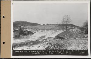 Contract No. 51, East Branch Baffle, Site of Quabbin Reservoir, Greenwich, Hardwick, looking south from hill north of the east branch baffle, Hardwick, Mass., Dec. 4, 1936