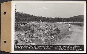 Contract No. 66, Regulating Dams, Middle Branch (New Salem), and East Branch of the Swift River, Hardwick and Petersham (formerly Dana), looking northerly along Access Road from Sta. 18+50, east branch regulating dam, Hardwick, Mass., Jul. 10, 1939