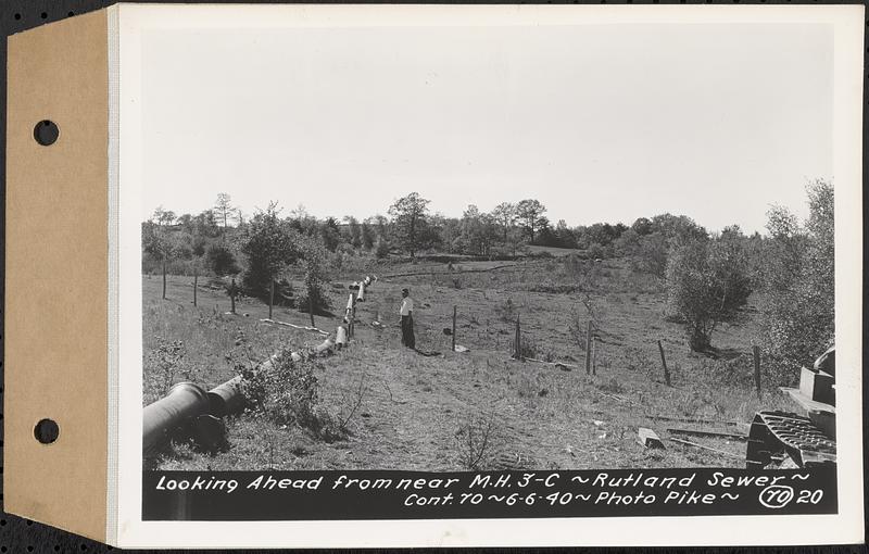 Contract No. 70, WPA Sewer Construction, Rutland, looking ahead from near manhole 3-C, Rutland Sewer, Rutland, Mass., Jun. 6, 1940