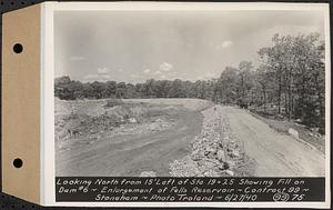Contract No. 99, Enlargement of Fells High Level Distribution Reservoir, Stoneham, Malden, Melrose, looking north from 15 feet left of Sta. 19+25 showing fill on dam 6, enlargement of Fells Reservoir, Stoneham, Mass., Jun. 27, 1940