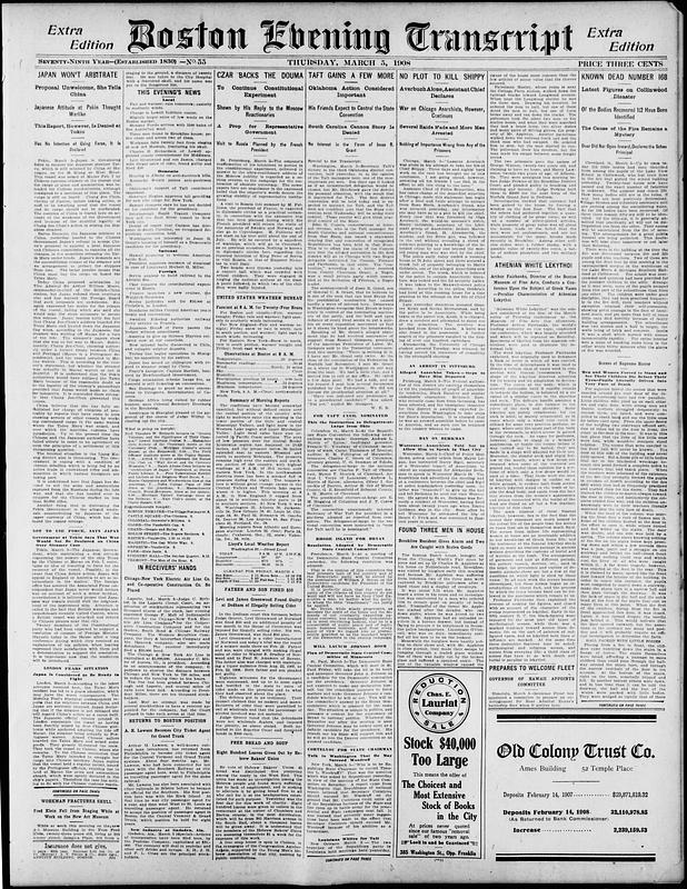 Boston Evening Transcript. March 05, 1908 - Digital Commonwealth