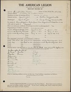 American Legion military record of Ernest Allen Moore