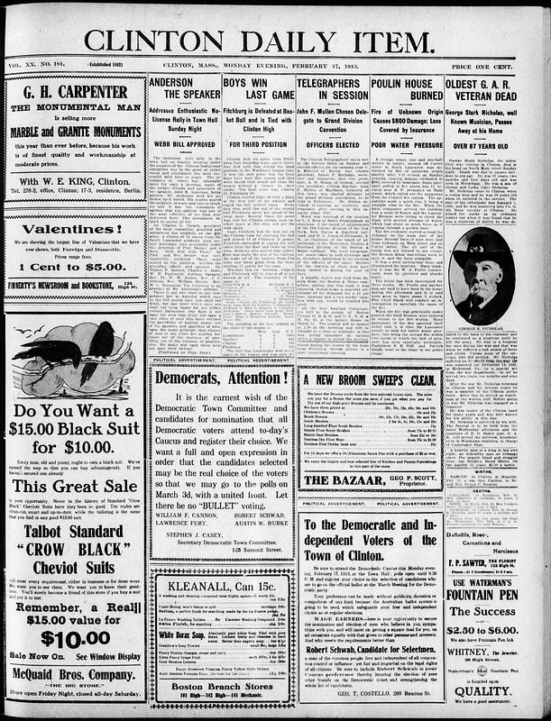 Clinton Daily Item. February 17, 1913 - Digital Commonwealth