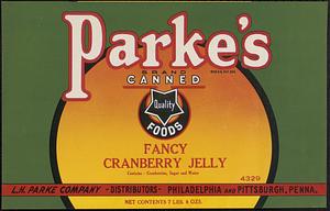 Parke's Brand Canned Fancy Cranberry Jelly Can Label