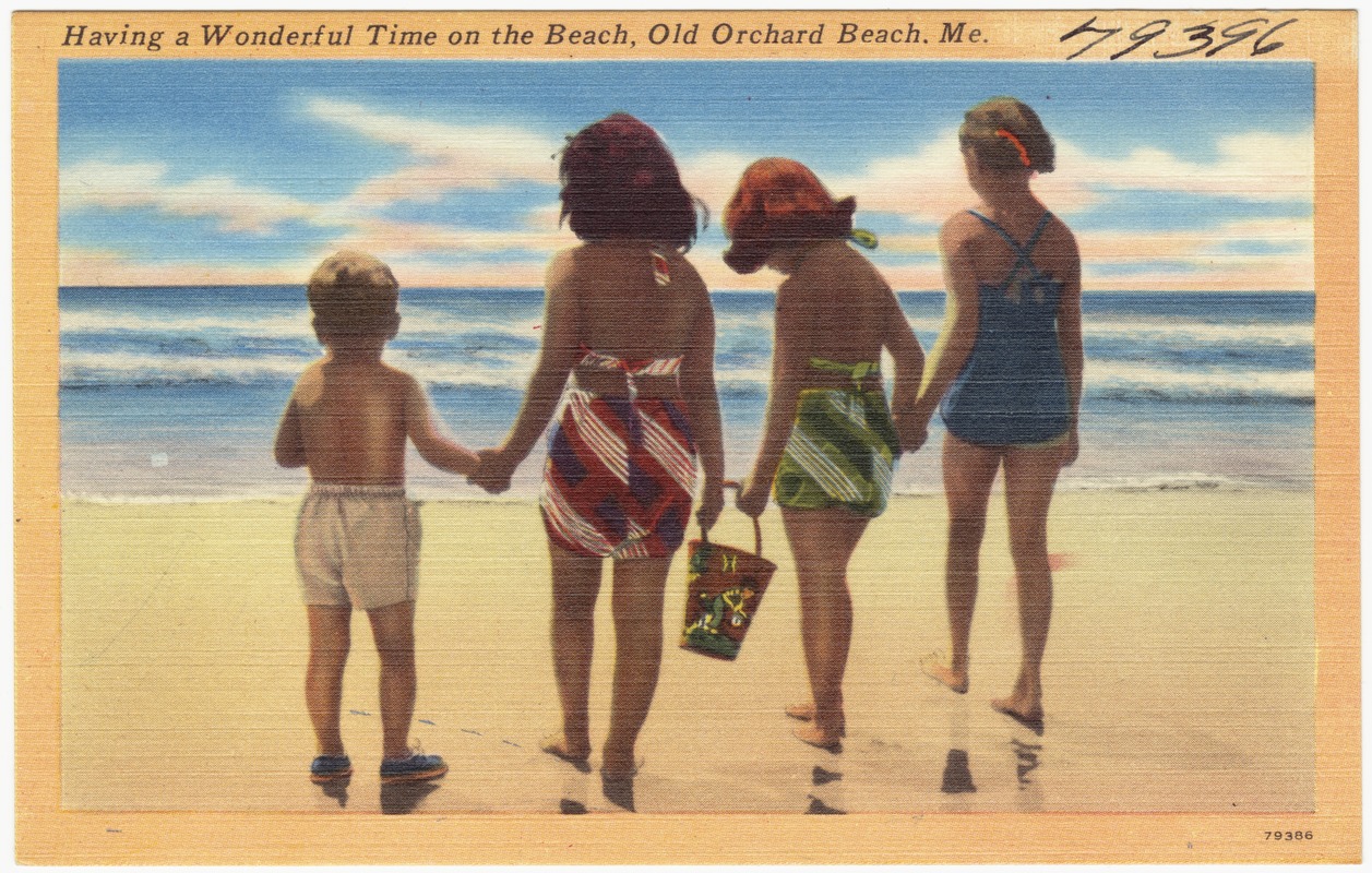 Having a wonderful time on the beach, Old Orchard Beach, Me.