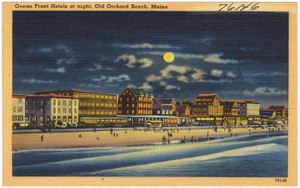 Ocean Front Hotels at night, Old Orchard Beach, Maine