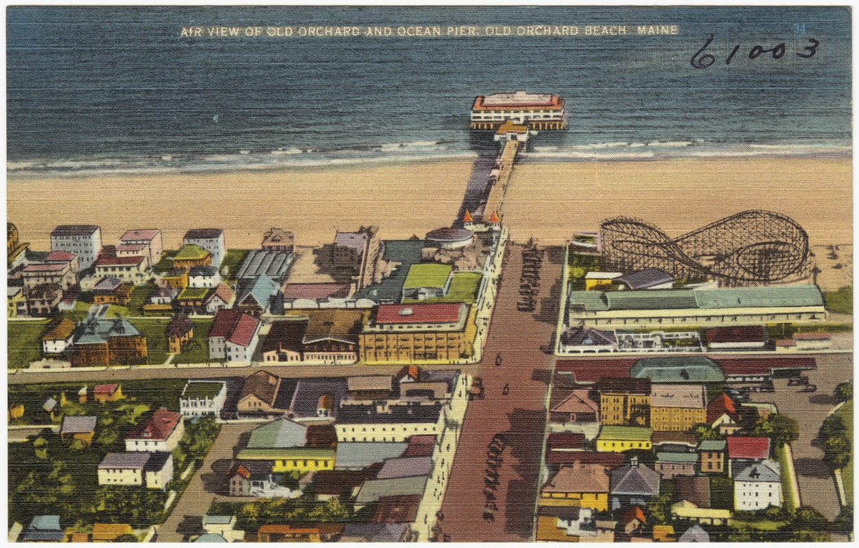 Air view of Old Orchard and Ocean Pier, Old Orchard Beach, Maine