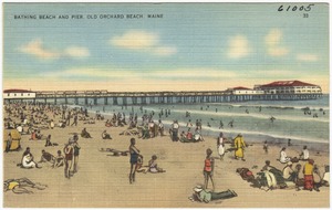 Bathing beach and pier, Old Orchard Beach, Maine