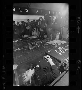 Earth Day demonstration (note coffins), Logan Airport