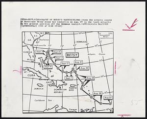 Geography of Betsy’s Wandering -- Map shows the erratic course of Hurricane Betsy since her inception on Aug. 27 in the South Atlantic to her present position off the Bahamas tonight.