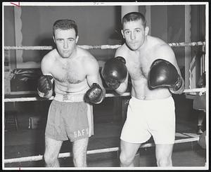 Eager to Please the customers with knockouts are featherweight Jimmy Connors (left) of New Bedford and light heavyweight Billy Ryan of Lowell, among the bright youngsters who fight tomorrow night at Mechanics Building.