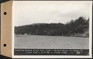 Contract No. 60, Access Roads to Shaft 12, Quabbin Aqueduct, Hardwick and Greenwich, looking ahead from Sta. 5+30, Greenwich and Hardwick, Mass., Apr. 4, 1938