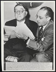 Looking Into the Baseball Future-- Branch Rickey (left), president of the Brooklyn Dodgers, and Fred Saigh, owner of the St. Louis Cardinals, got together for dinner here last night and undoubtedly discussed some baseball deals. Shrewdly, though, they kept their secrets to themselves. All Rickey would say was, "Mr, Saigh has a surplus in pitching." Saigh countered with, "Mr. Rickey has a surplus in outfielders."