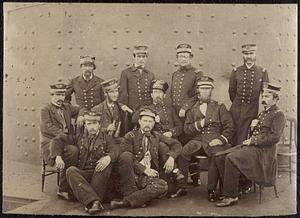 James River. Va. July 9, 1862. Officers of U.S.S. Monitor grouped by the turret