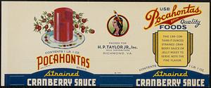 Pocahontas Strained Cranberry Sauce Can Label