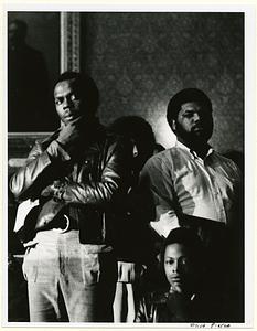 Cambridge City Council, Police Brutality Hearings, George Greenidge (right) and friend testifying to police beatings, January 1971