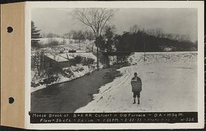 Moose Brook at Boston and Albany Railroad culvert in Old Furnace, drainage area = 10 square miles, flow = 56 cubic feet per second = 5.6 cubic feet per second per square mile, Hardwick, Mass., 1:35 PM, Mar. 22, 1933