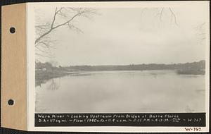 Ware River, looking upstream from bridge at Barre Plains, drainage area = 117 square miles, flow = 1340 cubic feet per second = 11.4 cubic feet per second per square mile, Barre, Mass., 2:05 PM, Apr. 13, 1934