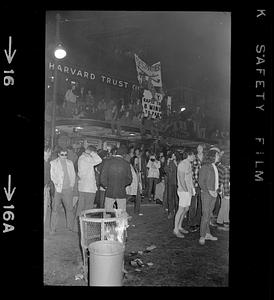 Harvard Square anti-war riot: Demonstrators and anti-war signs, Cambridge