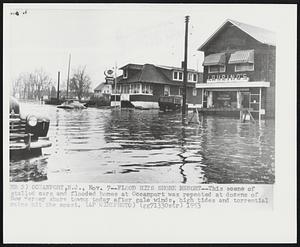 Flood Hits Shore Resort--This scene of stalled cars and flooded homes at Oceanport was repeated at dozens of New Jersey shore towns today after gale winds, high tides and torrential rains hit the coast.