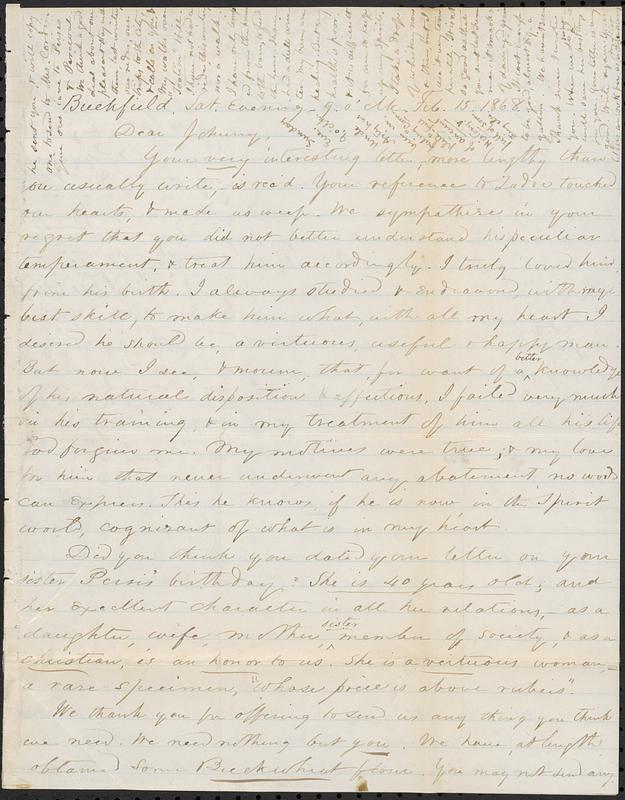 Letter from Zadoc Long to John D. Long, February 15, 1868