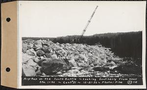 Contract No. 51, East Branch Baffle, Site of Quabbin Reservoir, Greenwich, Hardwick, riprap on the south baffle, looking southerly from near Sta. 1+40, Hardwick, Mass., Dec. 21, 1936