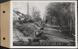 Contract No. 71, WPA Sewer Construction, Holden, Woodland Road, looking northerly from Sta. 37+75, Holden Sewer, Holden, Mass., Dec. 28, 1939