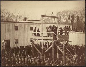 Execution of Captain Wirtz, the keeper of Andersonville Prison, (adjusting the noose)