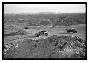 Construction machinery moving earth
