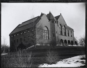 Nevins Memorial Library, with remnant of snow