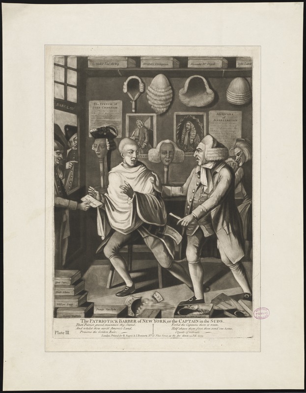 The patriotick barber of New York, or the Captain in the suds, plate III.