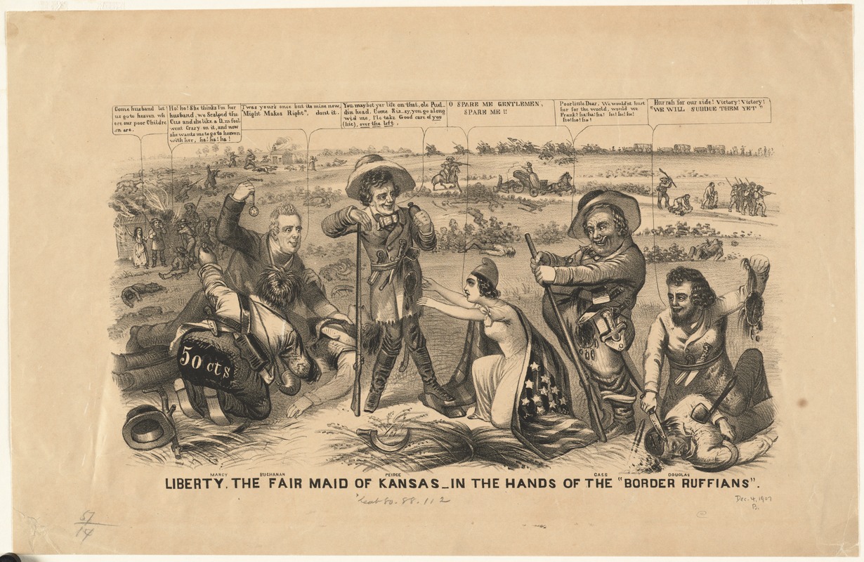Liberty, the fair maid of Kansas in the hands of the "border ruffians"