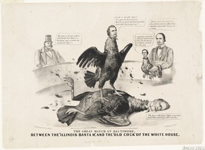 The great match at Baltimore, between the "Illinois Bantam" and the "Old Cock" of the white house