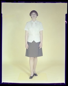 Women's uniform, striped blouse and skirt, front view