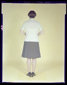 Women's uniform, striped blouse and skirt, rear view