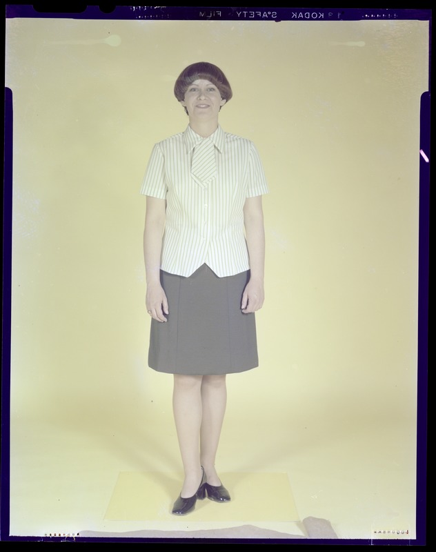 Women's uniform, striped blouse and skirt, front view