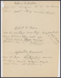 Sacco-Vanzetti Case Records, 1920-1928. Defense Papers. Notes re: prospective jurors (handwritten), n.d. Box 4, Folder 1, Harvard Law School Library, Historical & Special Collections