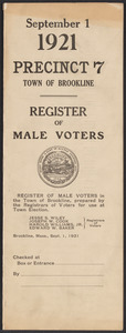 Sacco-Vanzetti Case Records, 1920-1928. Defense Papers. Town of Brookline, Precinct 7, Register of Male Voters, September 1, 1921. Box 4, Folder 11, Harvard Law School Library, Historical & Special Collections