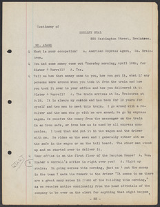 Sacco-Vanzetti Case Records, 1920-1928. Defense Papers. Transcript of Inquest, pages 52-59: Testimony of Shelley Neal, April 1921. Box 4, Folder 19, Harvard Law School Library, Historical & Special Collections