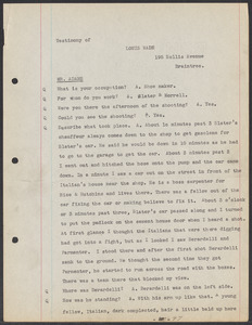 Sacco-Vanzetti Case Records, 1920-1928. Defense Papers. Transcript of Inquest, pages 77-89: Testimony of Louis Wade, Edgar C. Langlois, Sam M. Akeke, April 1921. Box 4, Folder 21, Harvard Law School Library, Historical & Special Collections