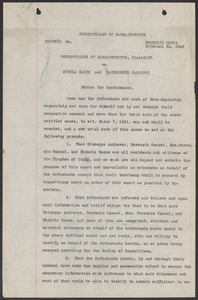 Sacco-Vanzetti Case Records, 1920-1928. Defense Papers. Motion for Continuance (Adrower), February 23, 1921. Box 4, Folder 33, Harvard Law School Library, Historical & Special Collections