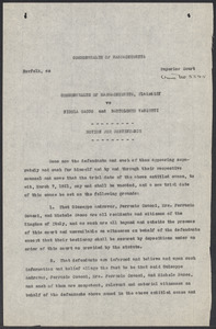 Sacco-Vanzetti Case Records, 1920-1928. Defense Papers. Motion for Continuance (Adrower), February 23, 1921. Box 4, Folder 34, Harvard Law School Library, Historical & Special Collections