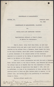 Sacco-Vanzetti Case Records, 1920-1928. Defense Papers. Supplementary Affidavit of Fred H. Moore on Motion for Continuance, February 20, 1921. Box 4, Folder 36, Harvard Law School Library, Historical & Special Collections