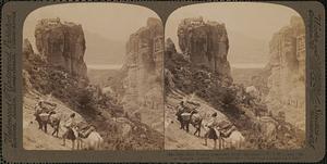 Holy Trinity monastery on its sky-island, (W.S.W.) and cliffs at Meteora, Greece