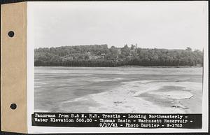 Panorama from Boston & Maine Railroad trestle, looking northeasterly, water elevation 366.00, Thomas Basin, Wachusett Reservoir, Oakdale, West Boylston, Mass., Sep. 17, 1941