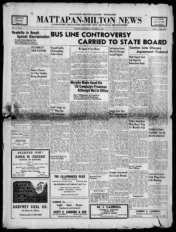 Mattapan-Milton News, October 06, 1939 - Digital Commonwealth