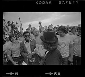 Harvard raft race winners with beer prize, Cambridge
