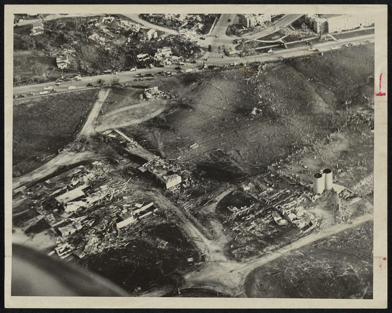 Worcester Farm Area-Completely destroyed by tornado was the Worcester Farm area shown in aerial photo taken early this morning.