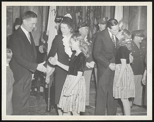 Washington’s birthday reception at State House. L-R. Lt. Gov. Robt. F. Bradford, Mrs. Tobin. Carol Ann Tobin. Gov. Tobin. Helen Louise Tobin.