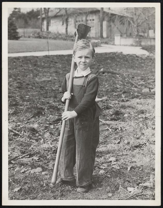 Maurice J John Jr. going out to clean plot for Victory Garden